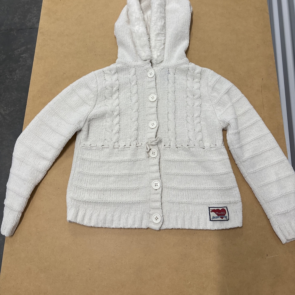 Cozy White Kids Knitted Hooded Cardigan